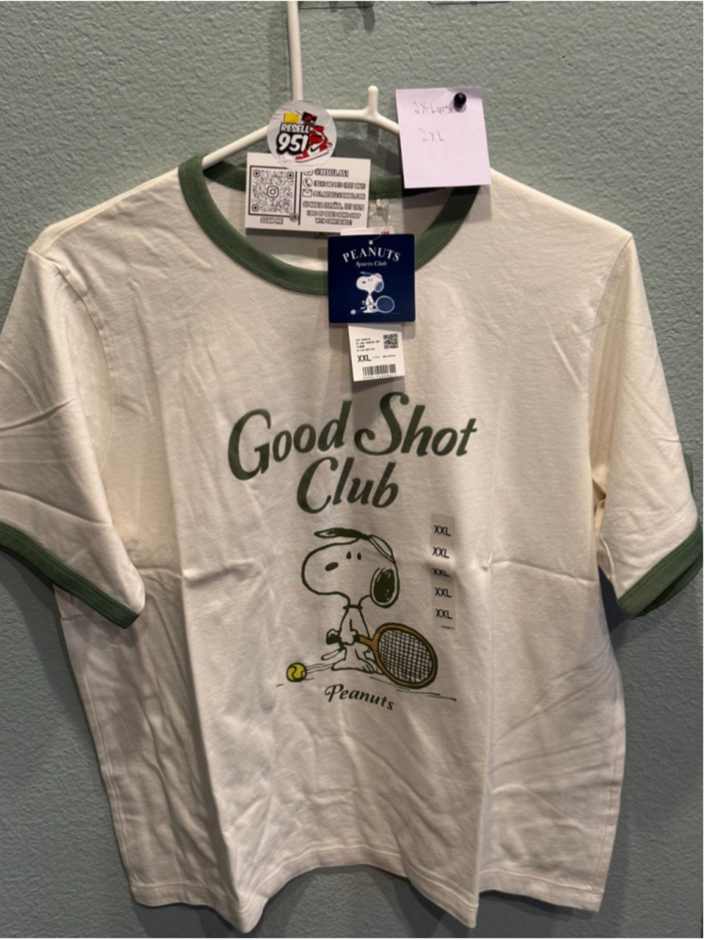 Uniqlo Peanuts Good Shot Club Tee 341-468610 2X-Large Size White Green